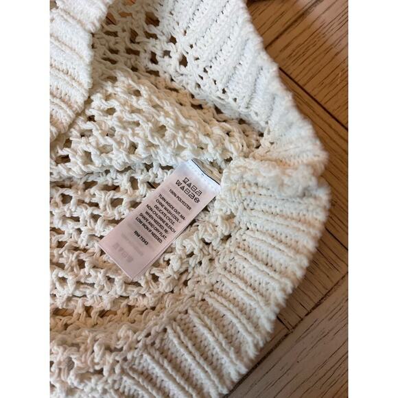 NWT Nicole Miller off white open knit crochet hooded tunic Cover Up. Poly. Sz L - Picture 8 of 11